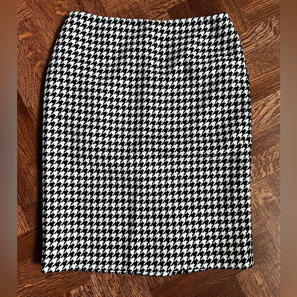CHARLES GRAY LONDON Houndstooth Wool Pencil‎ Skirt Luxury Preppy Academia 10